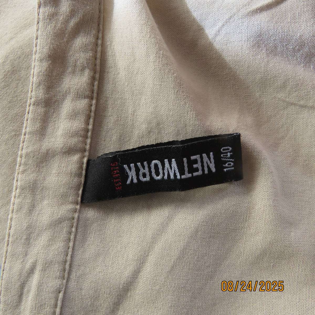 Ecru colour long loose top-short dress size 40 in cotton. V front.