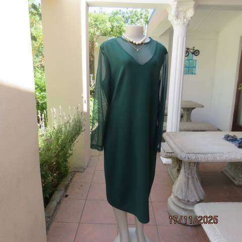 Hunters green long stretch polyester with sheer V inlay and sleeves. Size 42