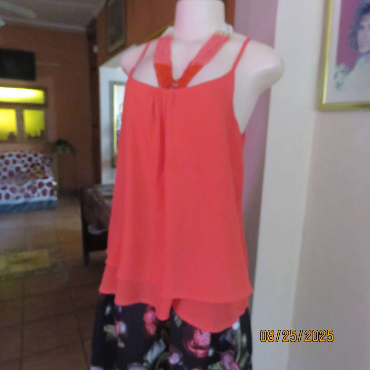 EXACT summer strappy top in crimson sheer polyester. 2 layers. Size 36