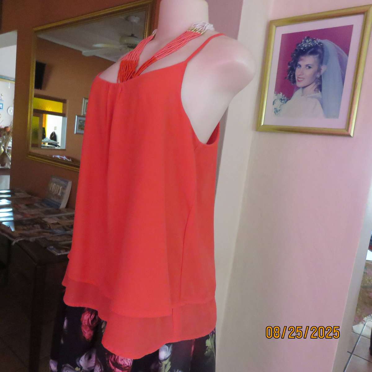 EXACT summer strappy top in crimson sheer polyester. 2 layers. Size 36