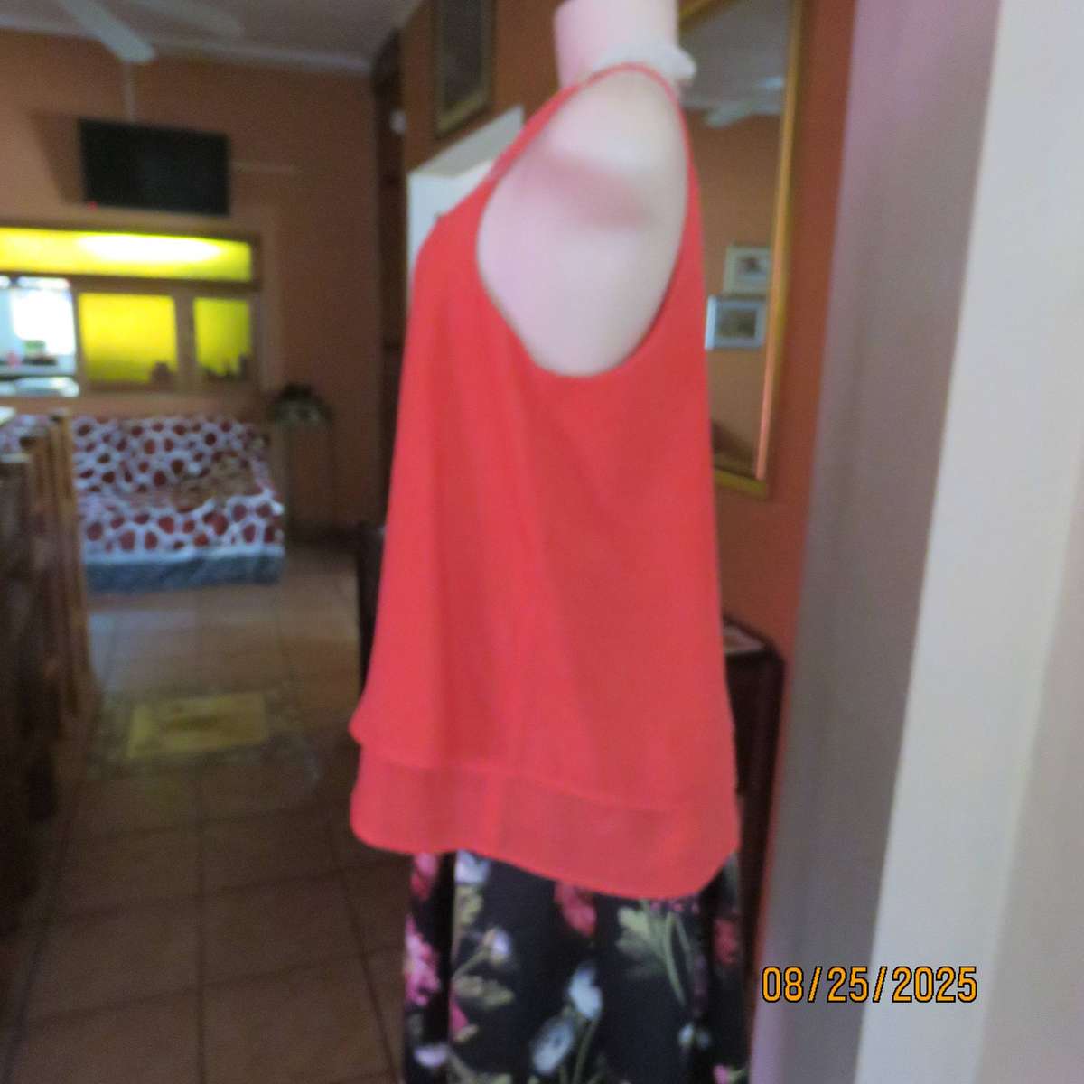EXACT summer strappy top in crimson sheer polyester. 2 layers. Size 36