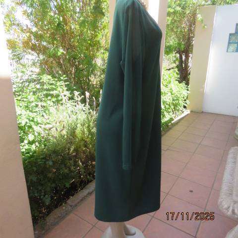 Hunters green long stretch polyester with sheer V inlay and sleeves. Size 42