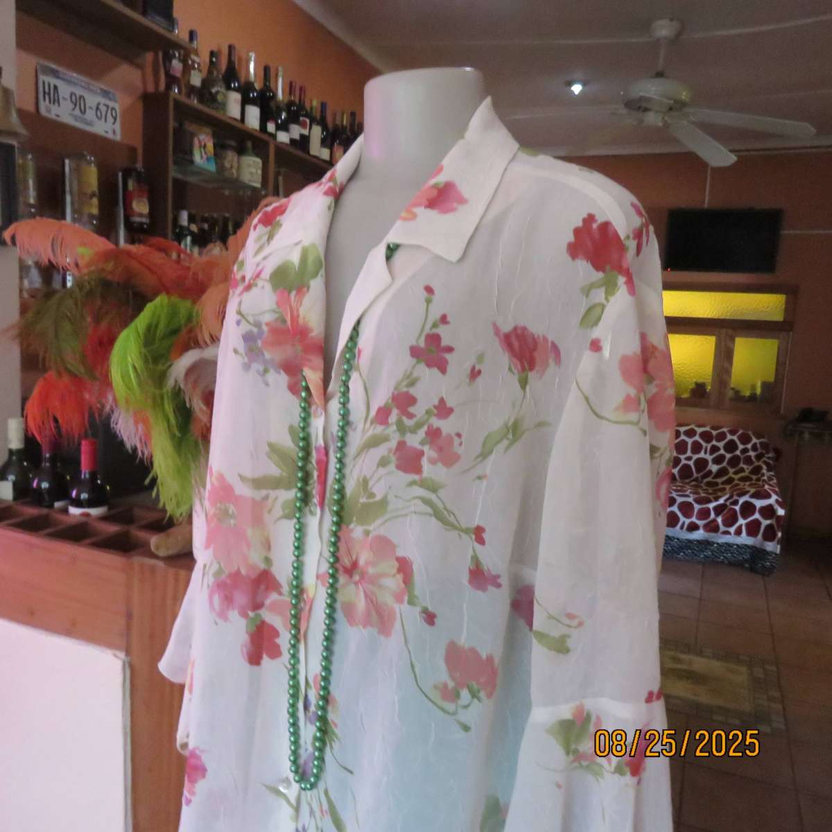 PENNY C white floral slightly creased button down top. Wide flare cuffs. Size 42-44