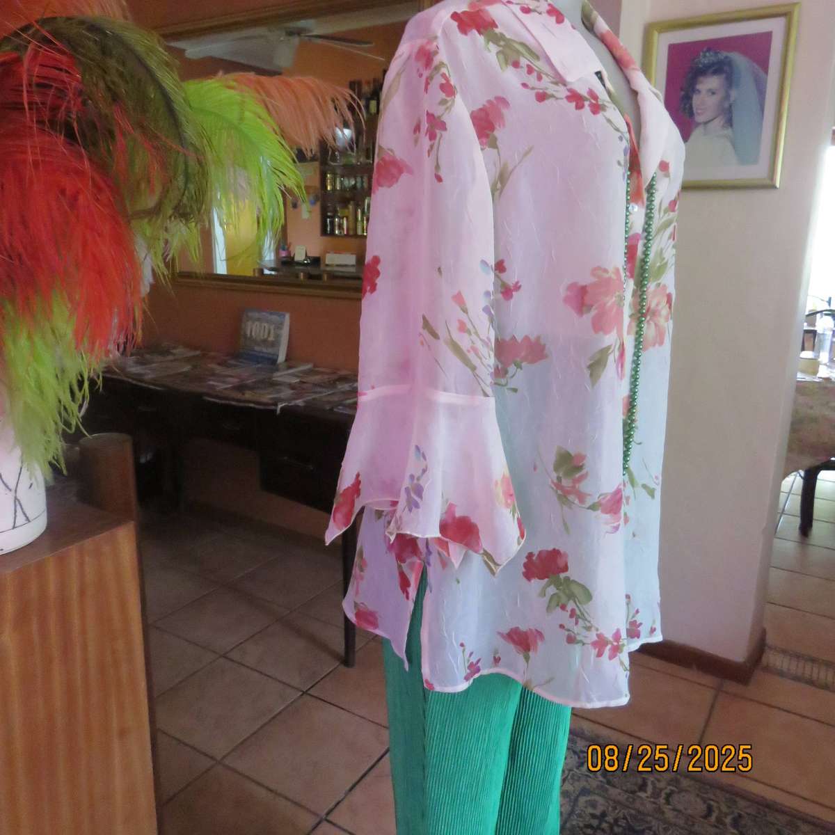 PENNY C white floral slightly creased button down top. Wide flare cuffs. Size 42-44