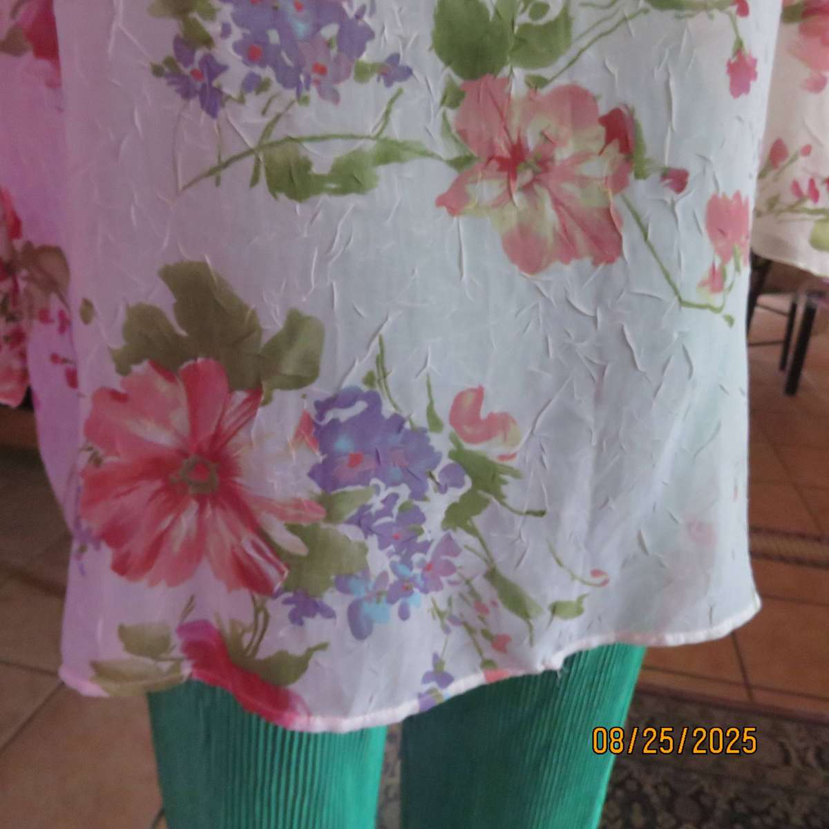 PENNY C white floral slightly creased button down top. Wide flare cuffs. Size 42-44