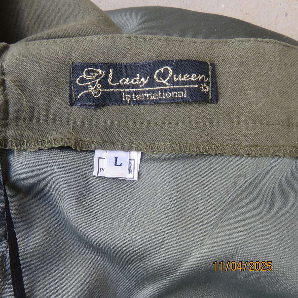 LADY QUEEN high waisted olive green suede look polyester pants size 40.