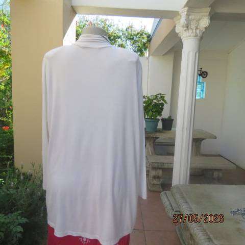 MILADYS white long sleeve viscose stretch top with front gathered turtle neck collar, size 44-46