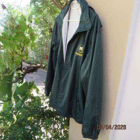 Mr Farming green nylon waterproof jacket with breathable lining and hood, size XL