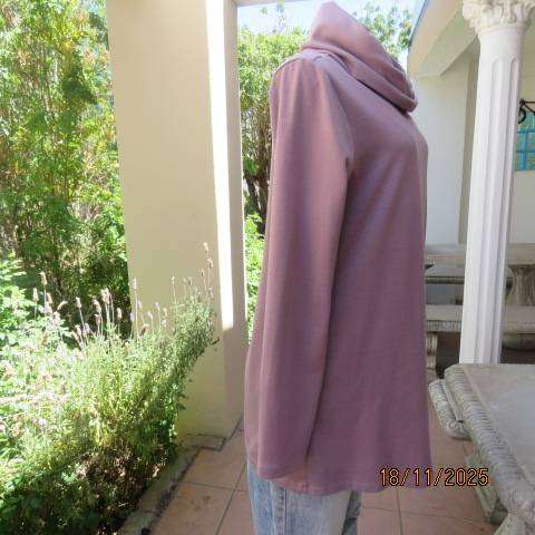 JIXI Clothing dusty mauve long sleeve slip over polyester knit top with poloneck. Size 38
