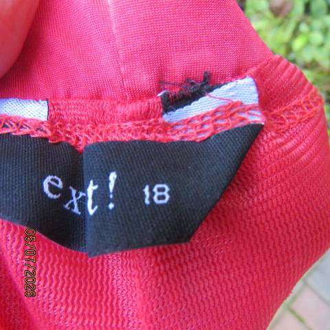 EXACT dark crimson 12-panel A-line skirt in stretch polyester with lining, size 42