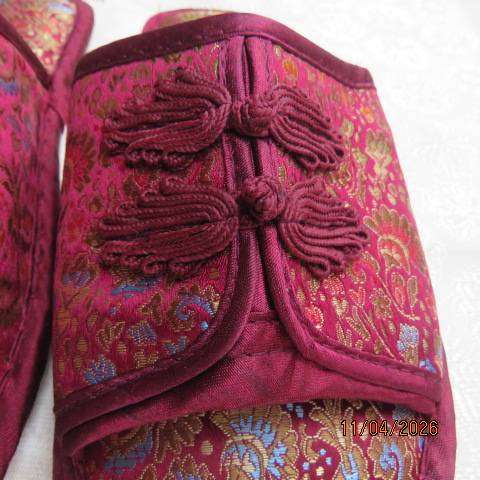 Home slip-on slippers in maroon, gold & blue brocade, size 5