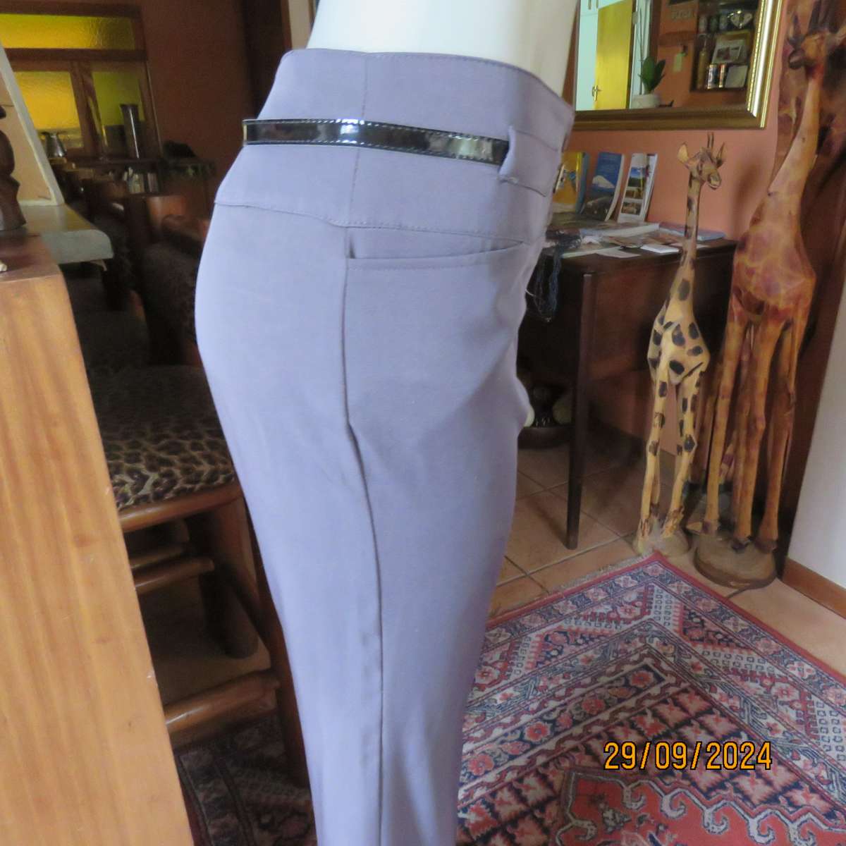 JUDY'S PRIDE fog grey straight legged stretch polyester size 38 pants. Two small pockets.