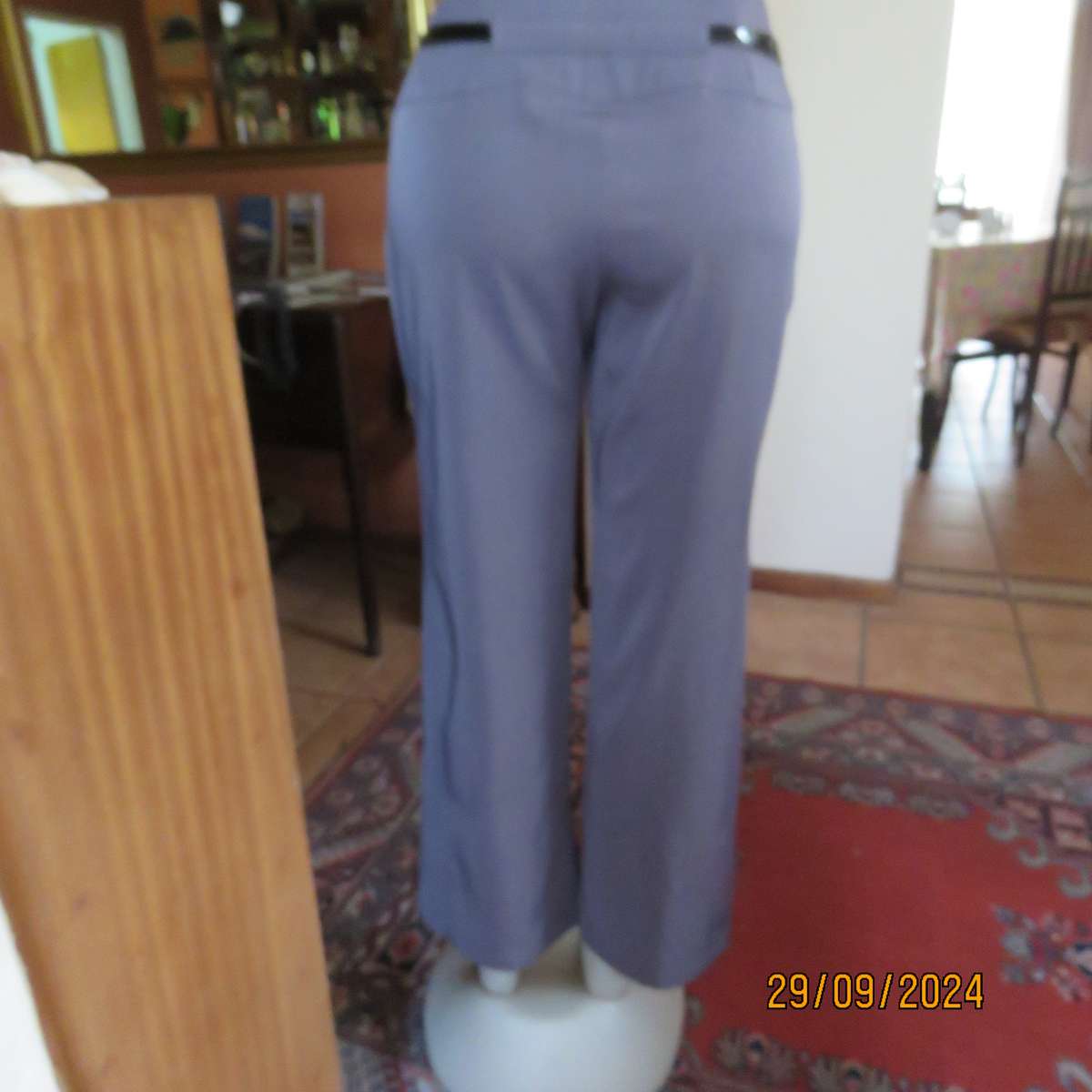 JUDY'S PRIDE fog grey straight legged stretch polyester size 38 pants. Two small pockets.