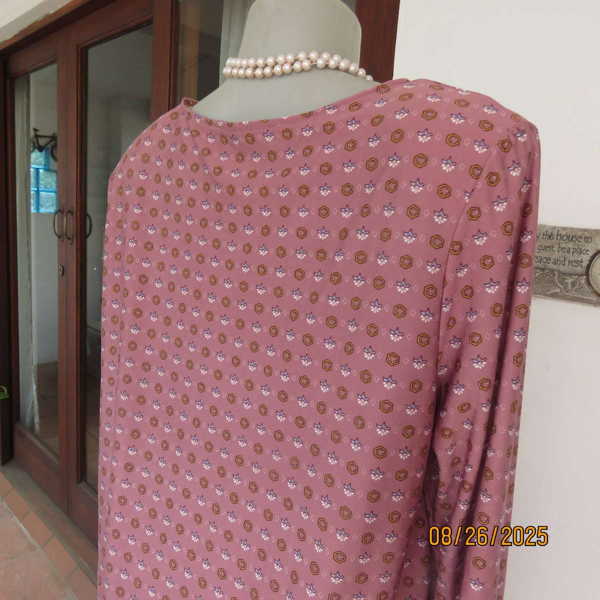 REAL Woman coral loose long top-short dress with tiny mustard-blue print. Size 42