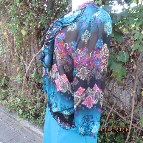 OASIS slip over blouson sheer polyester top wide elasticated hem. Frilled banded neckline. Size 36