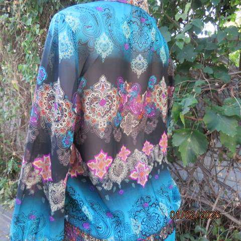 OASIS slip over blouson sheer polyester top wide elasticated hem. Frilled banded neckline. Size 36