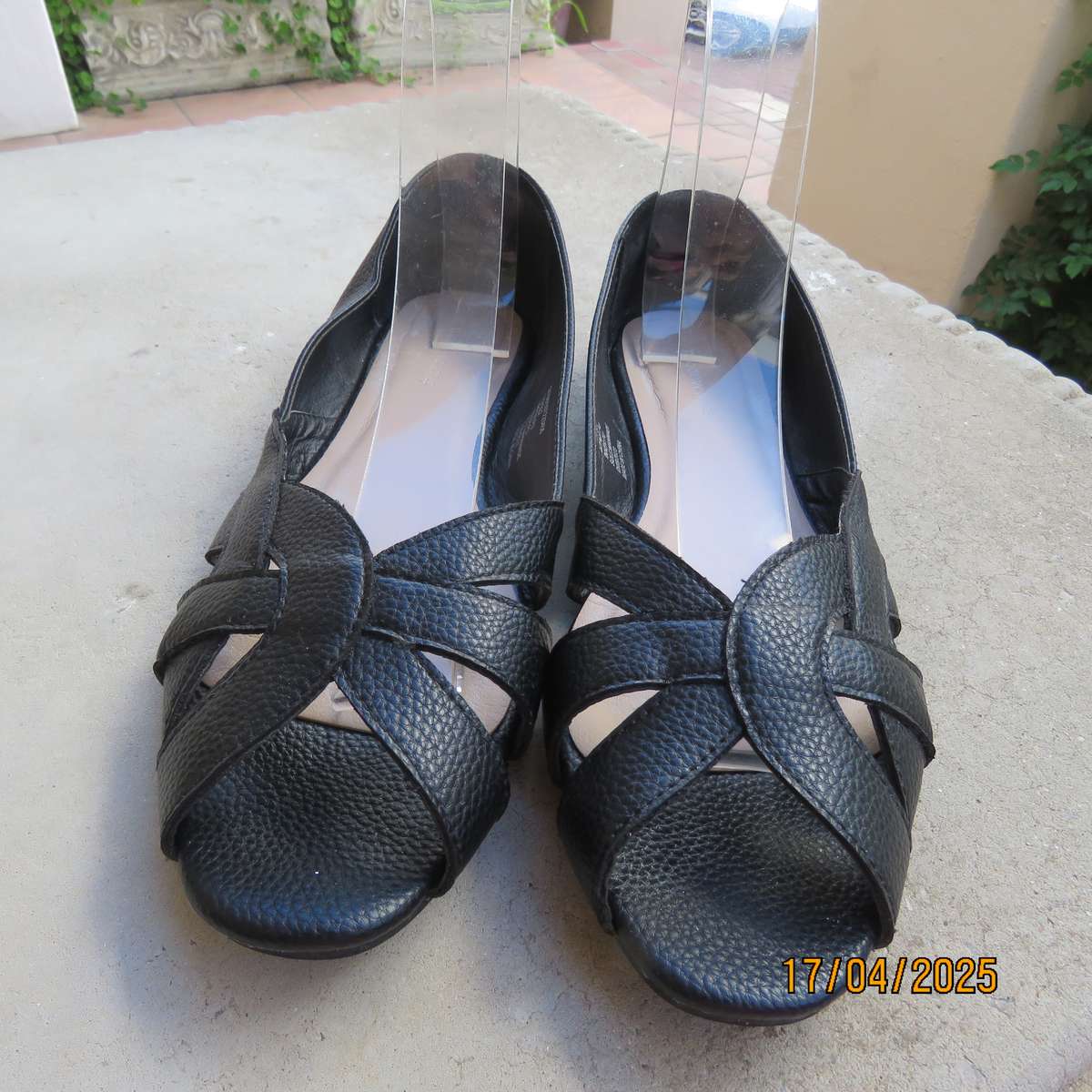WOOLWORTHS pair black open toe faux leather size 8 shoes. As new.