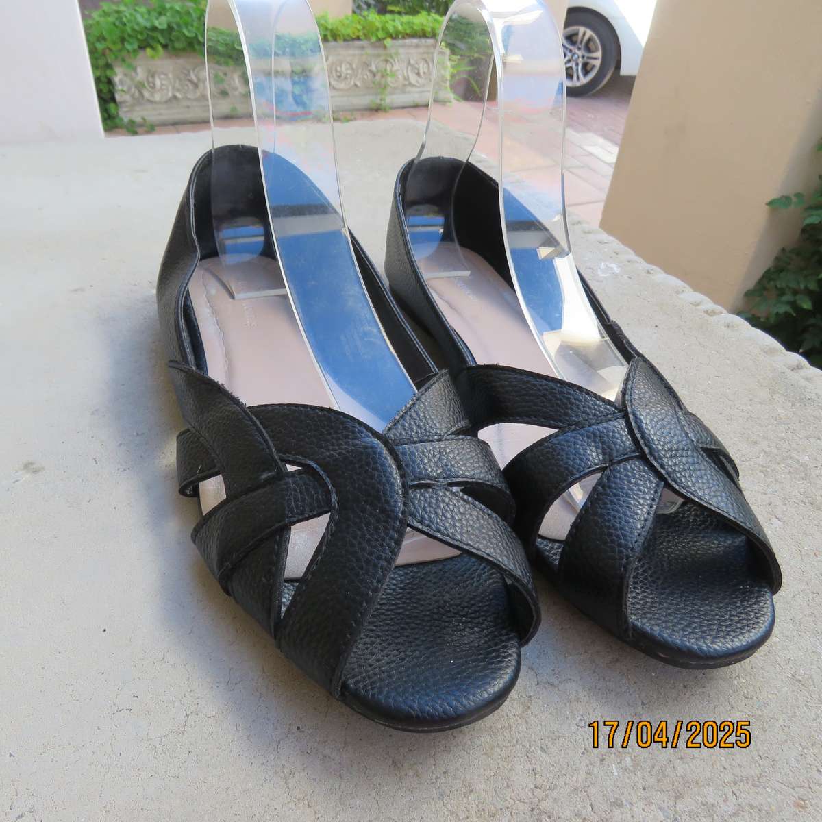 WOOLWORTHS pair black open toe faux leather size 8 shoes. As new.