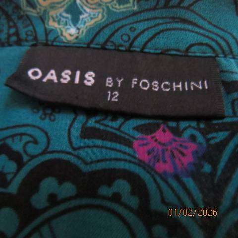 OASIS slip over blouson sheer polyester top wide elasticated hem. Frilled banded neckline. Size 36