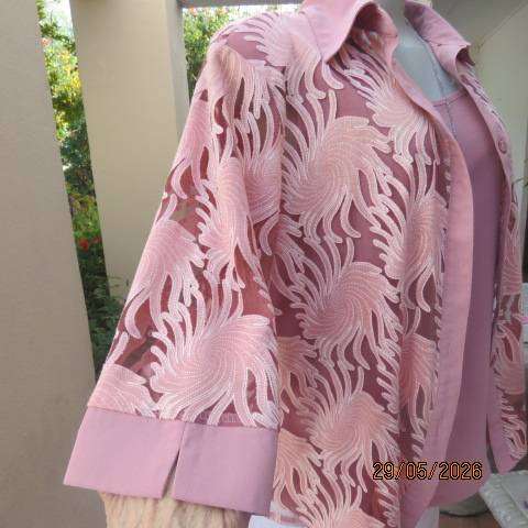 CHERRY 2-Piece Blouse Set with Cami and Opaque Button-Down Top in pink. Size 42