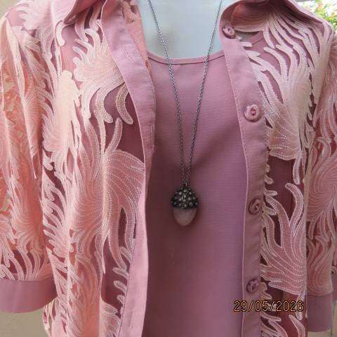 CHERRY 2-Piece Blouse Set with Cami and Opaque Button-Down Top in pink. Size 42