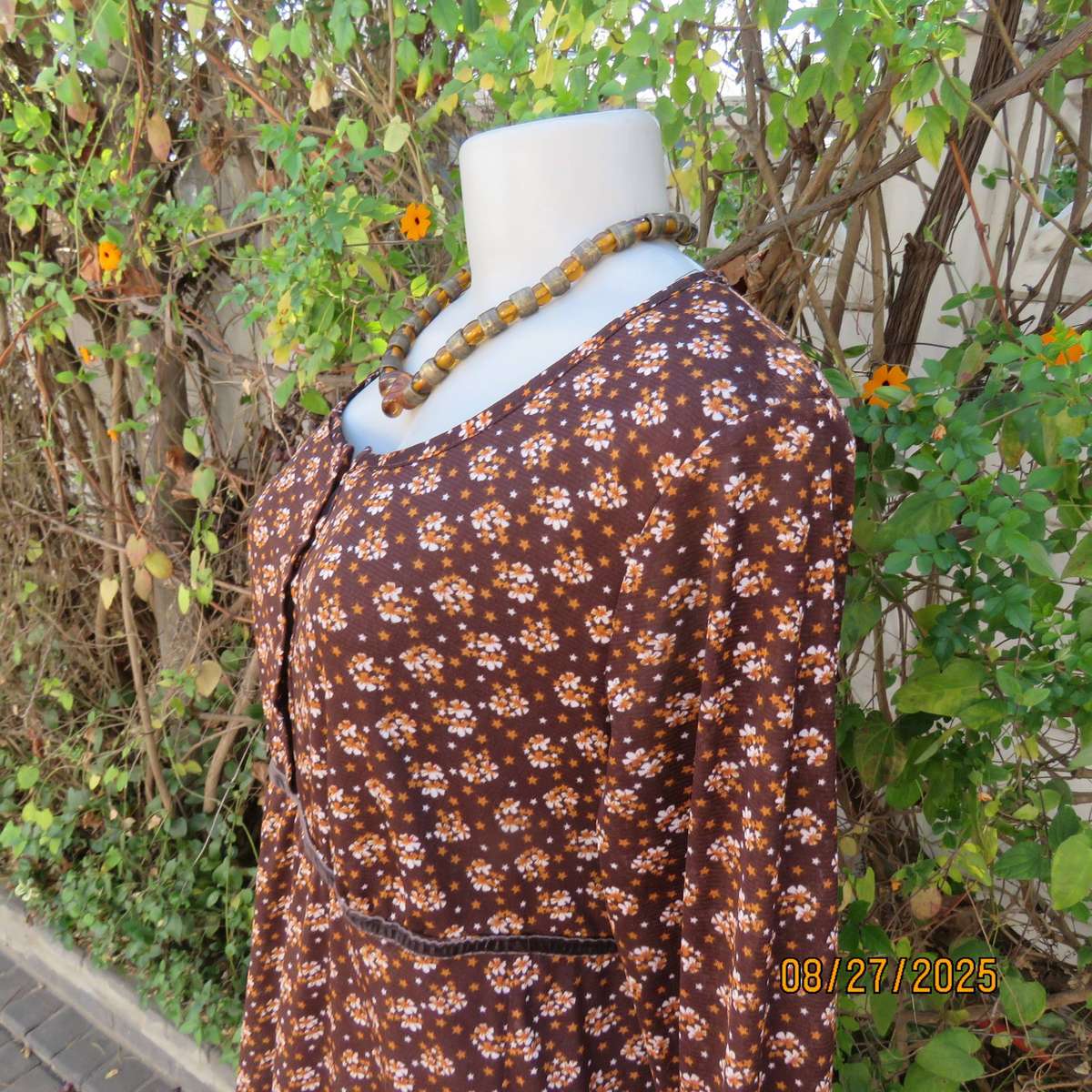 MILADY'S long brown slip over long sleeve empire style top. Size 38