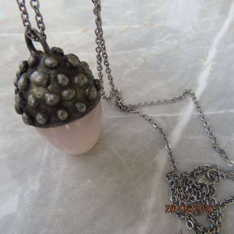 Vintage style acorn pendant necklace with rose quartz nut and silver alloy cap