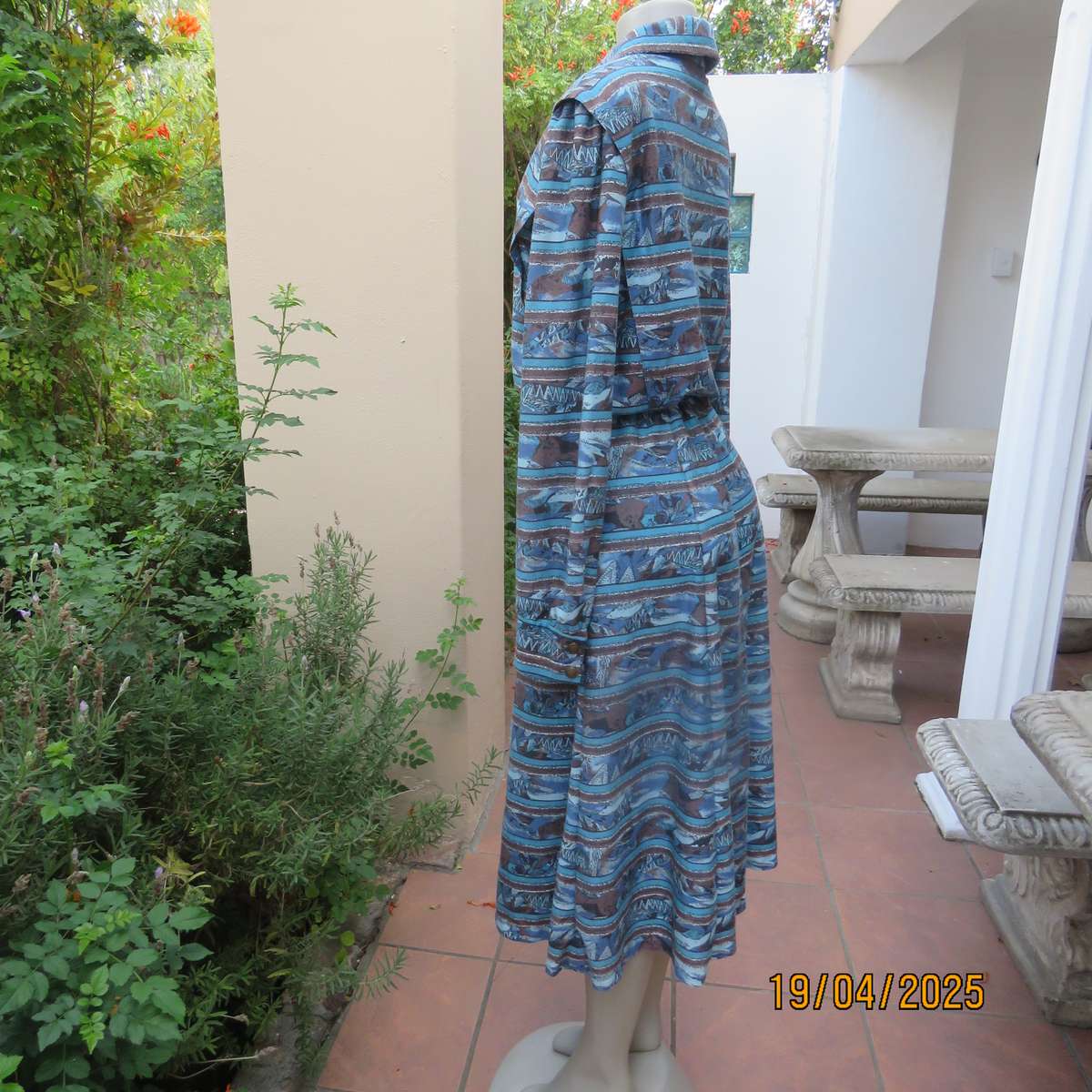 RUTH REED long sleeve textured stretch polycotton vintage ankle length dress. Size 42.