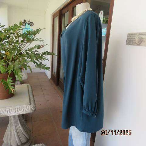 DONNA CLAIRE dark jade slip over top in soft polyester with long sleeves. Size 50