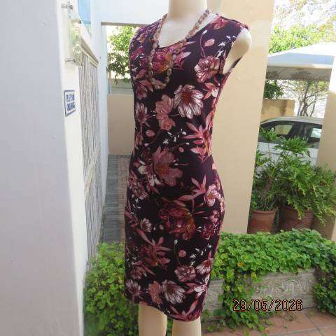 Pink Mulberry floral textured stretch polyester sleeveless slip over dress size 32