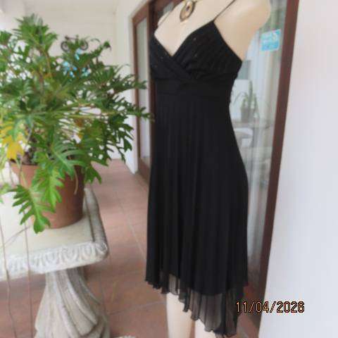 WWW black evening strappy dress with fold-over bust and pleated overlay, size 32