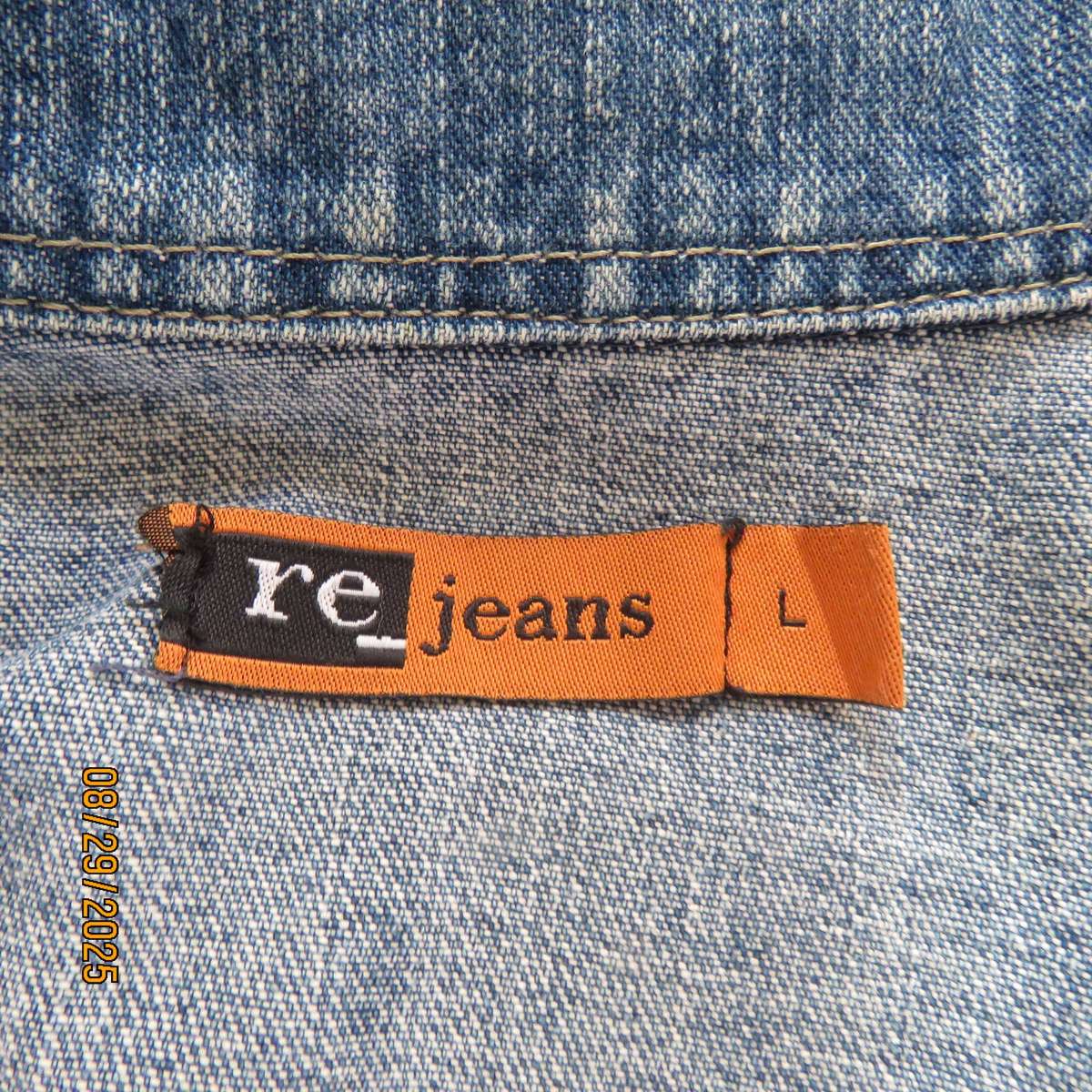 RE Jeans blue denim men's sleeveless jacket in pure cotton. Size Large.