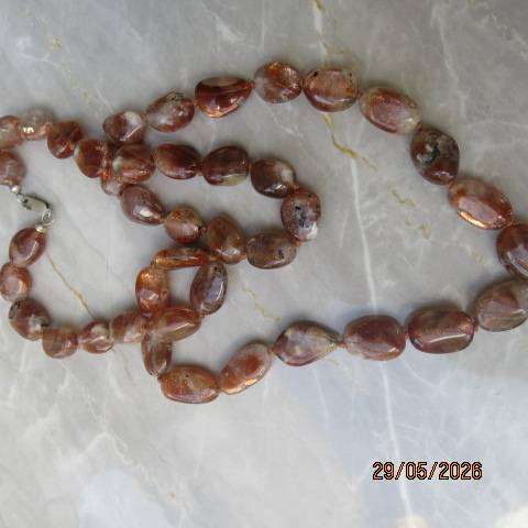 Copper rutilated quartz tumble stone nugget bead necklace with silver 925 clasp