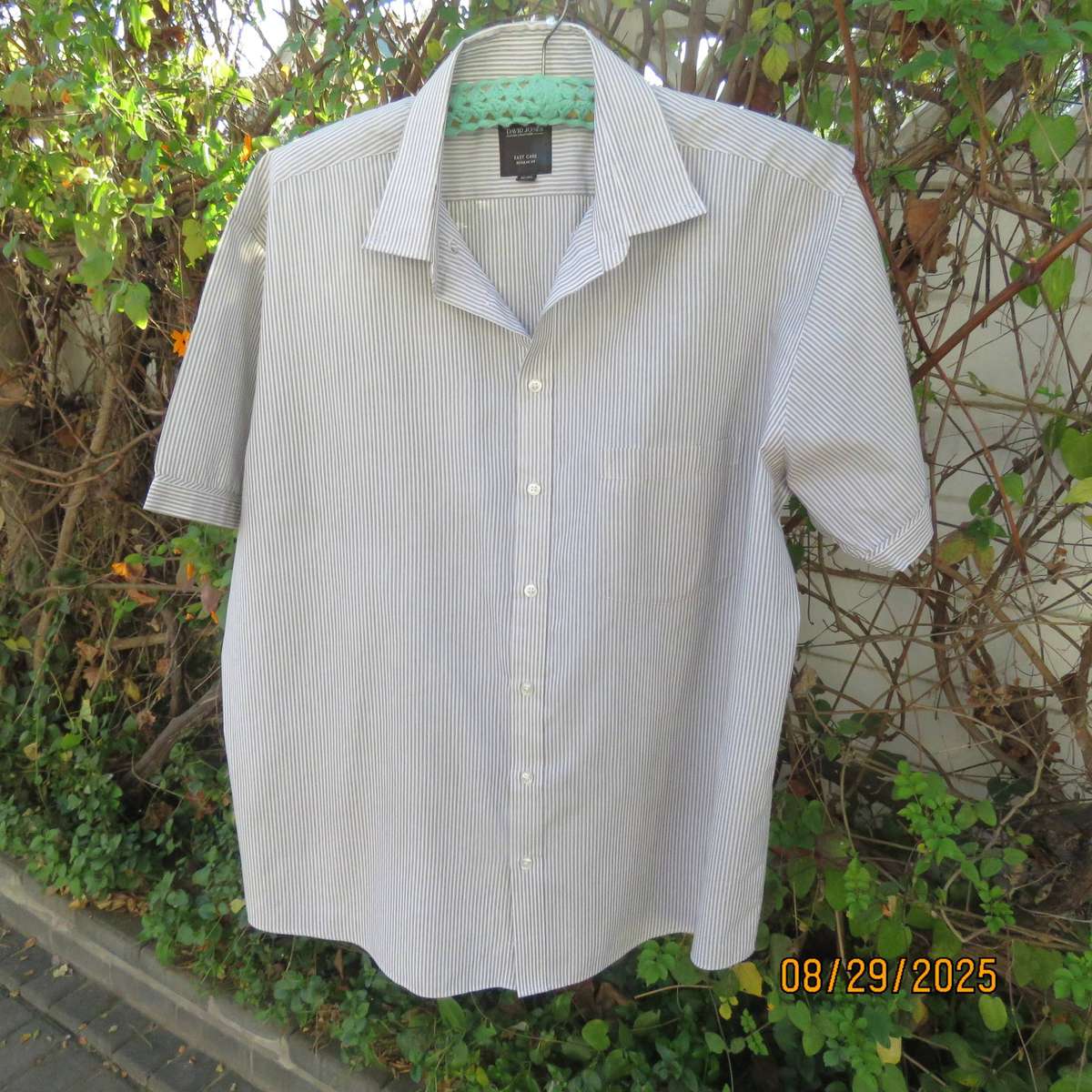 DAVID JONES short sleeve white-grey vertical striped shirt size 3XL