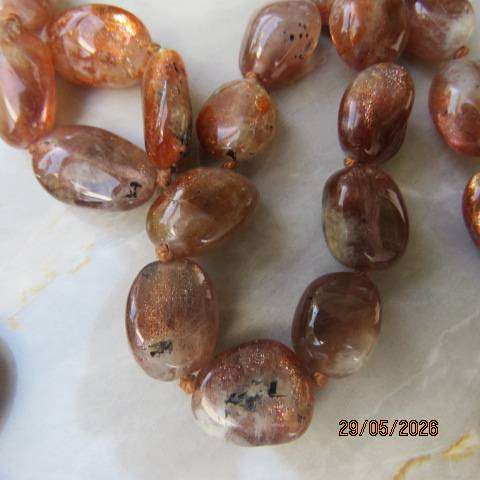 Copper rutilated quartz tumble stone nugget bead necklace with silver 925 clasp