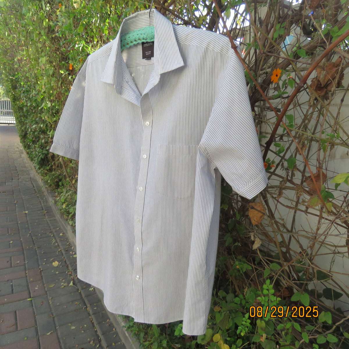 DAVID JONES short sleeve white-grey vertical striped shirt size 3XL