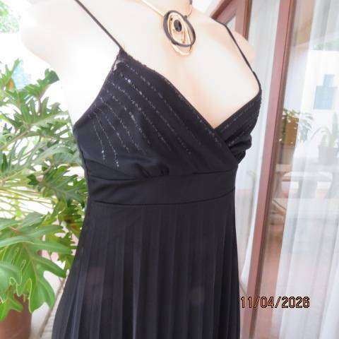 WWW black evening strappy dress with fold-over bust and pleated overlay, size 32