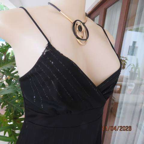 WWW black evening strappy dress with fold-over bust and pleated overlay, size 32