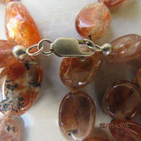 Copper rutilated quartz tumble stone nugget bead necklace with silver 925 clasp