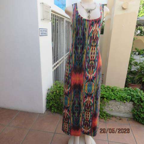 Bo-Ho maxi dress with vertical colour patterns and low backline, size 36