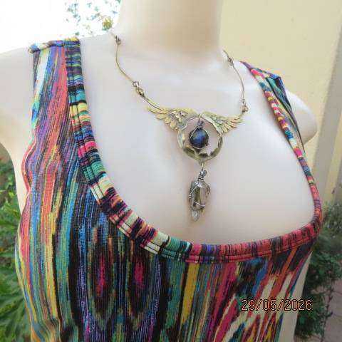 Bo-Ho maxi dress with vertical colour patterns and low backline, size 36