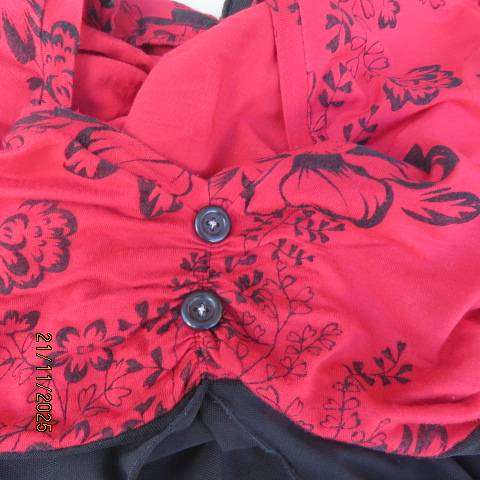 Red long sleeve with black floral print with long sheer black bottom. Size 42-44