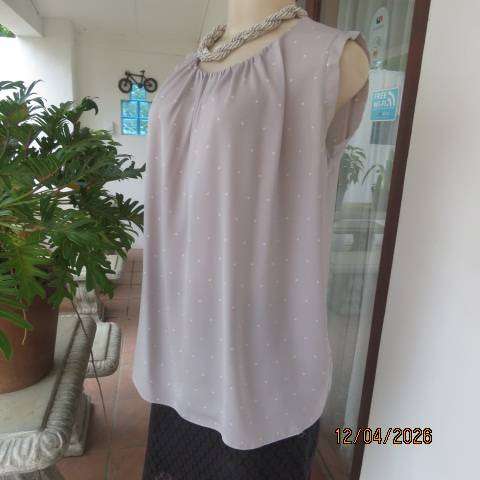 DAVID JONES Silver Grey Sleeveless Top with tiny White Polkadots, Size 36