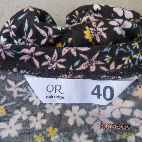 OR black floral print in pink and yellow soft stretch polyester tiered dress size 40