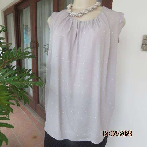 DAVID JONES Silver Grey Sleeveless Top with tiny White Polkadots, Size 36