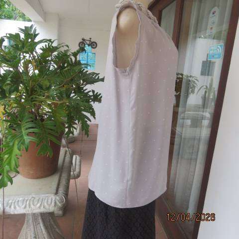 DAVID JONES Silver Grey Sleeveless Top with tiny White Polkadots, Size 36