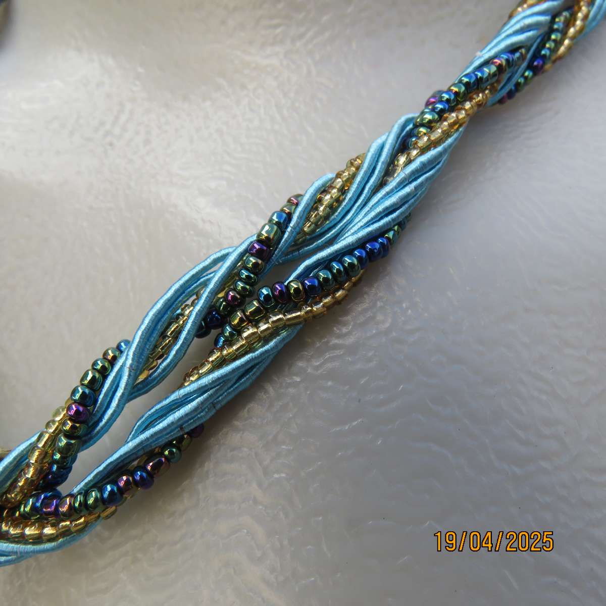 Smart turquoise stone on gold base pendant hang on cord and bead strap. New