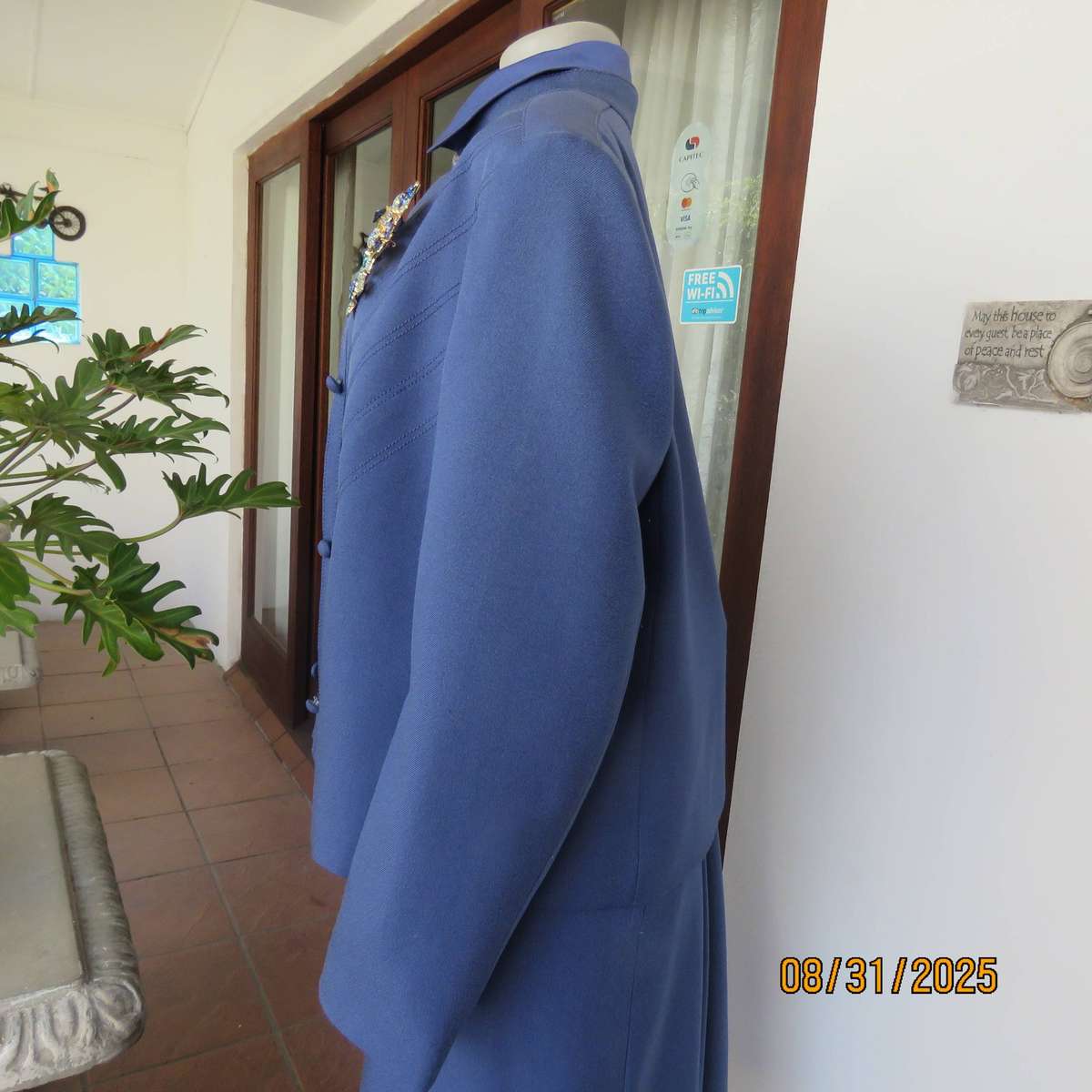 RETUS 2 pc dress and jacket outfit in glaucous blue. Button down jacket. Size 42