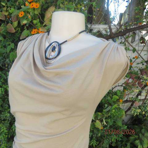 SHEIN beige bodycon maxi dress with cowl necklines and side drawstrings, size 38