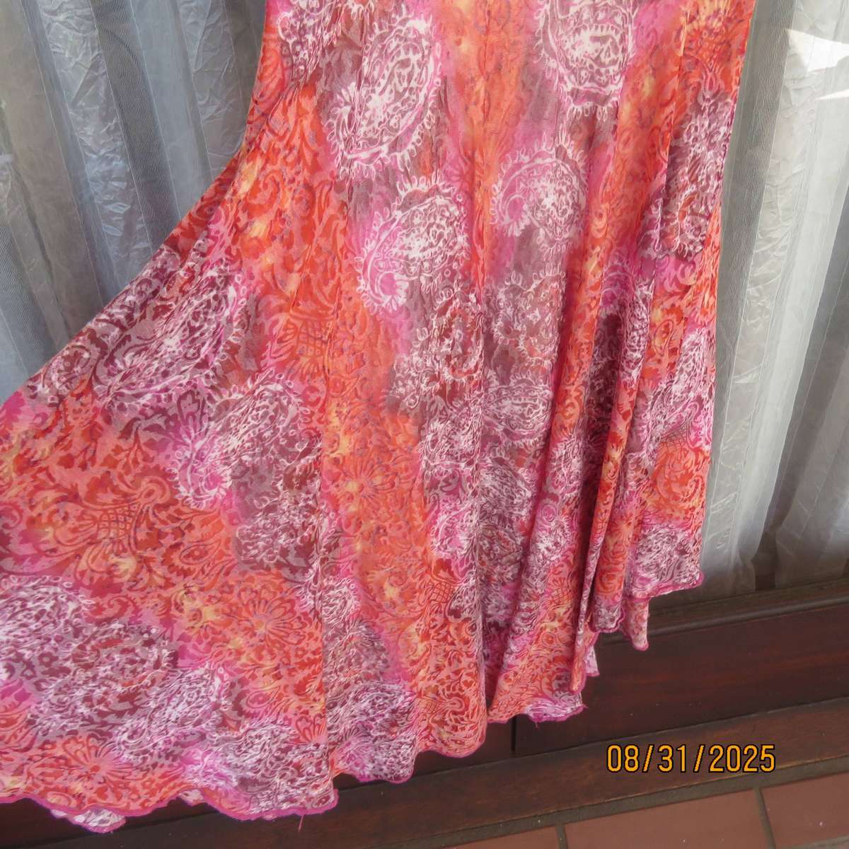 EXACT pink-crimson-white paisley print opaque lined flare dress for 9 to 10 yr old.
